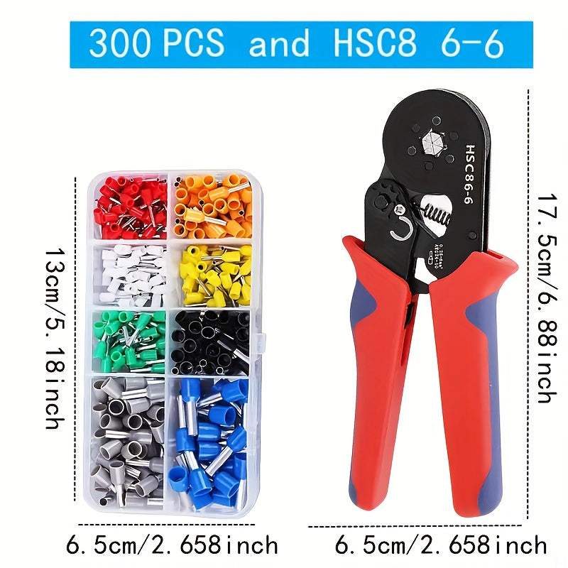 Crimping Kit with 300-1200 Tubular Crimp Terminals and Pliers for Electrical Connectors