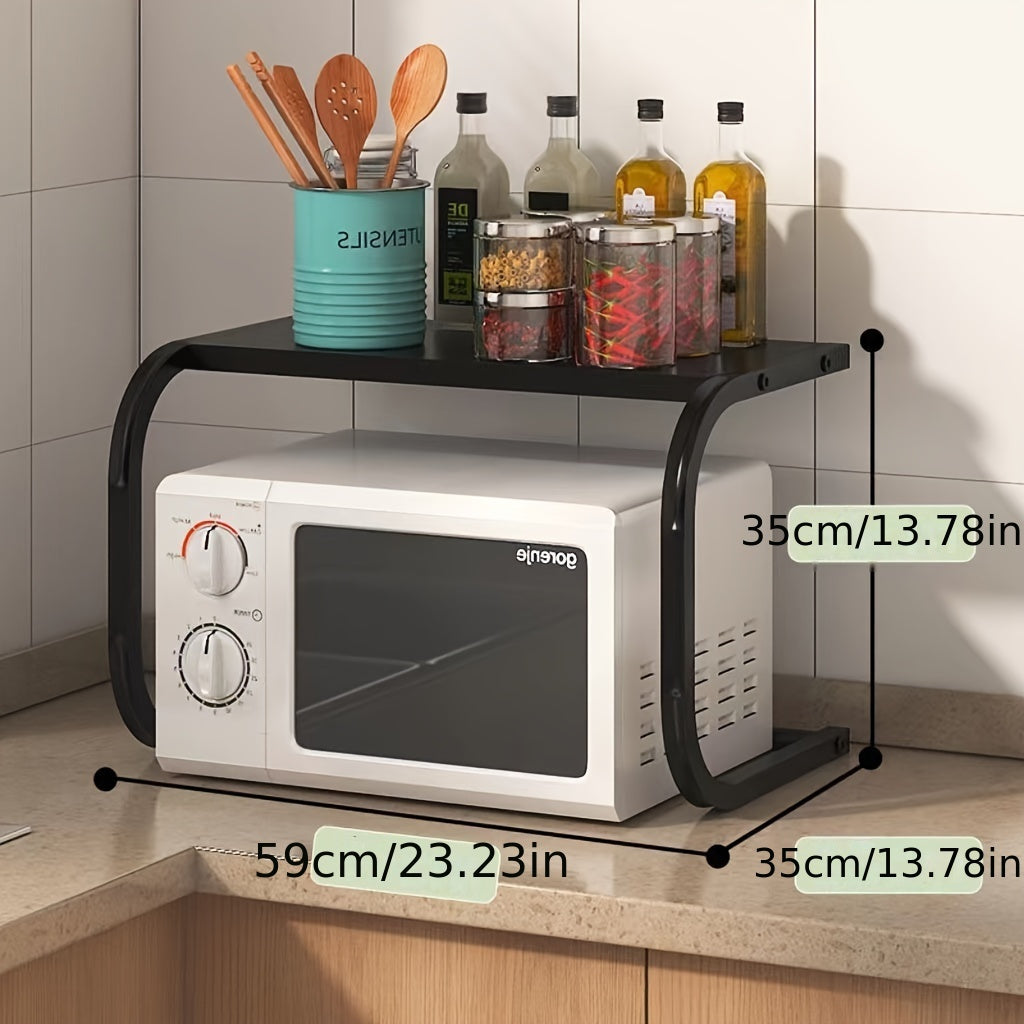 Estante moderno para microondas de acero negro con estante de almacenamiento duradero para encimera