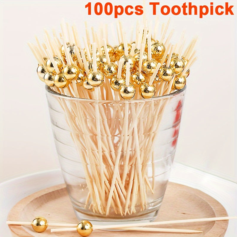 Set of 100 Pearl Bamboo Toothpicks for Weddings and Parties