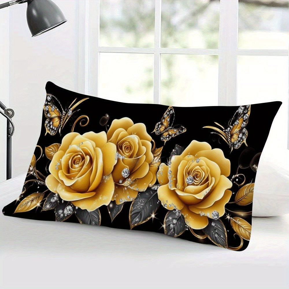 "Floral Print Flannel Pillow Cover in Casual Style, Zippered, Machine Washable, Suitable for All Seasons, Ideal for Multi-Position Sleepers. Includes Decorative Cushion Case for Sofa, Bedroom, or Car. Measures 50.8x30.48 cm (Pillow Insert Not Included)."