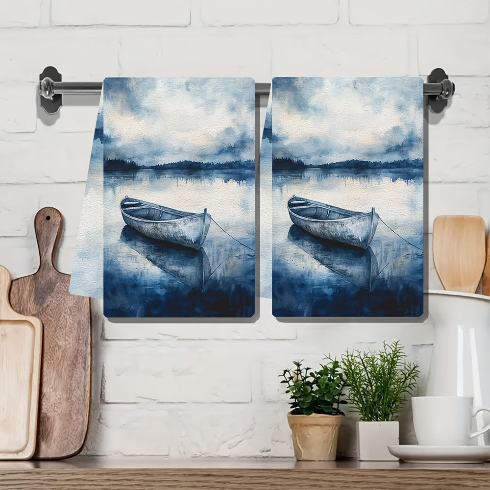 Set of 2 Coastal Love Kitchen Towels Ultra Soft Absorbent Polyester 40x60 cm