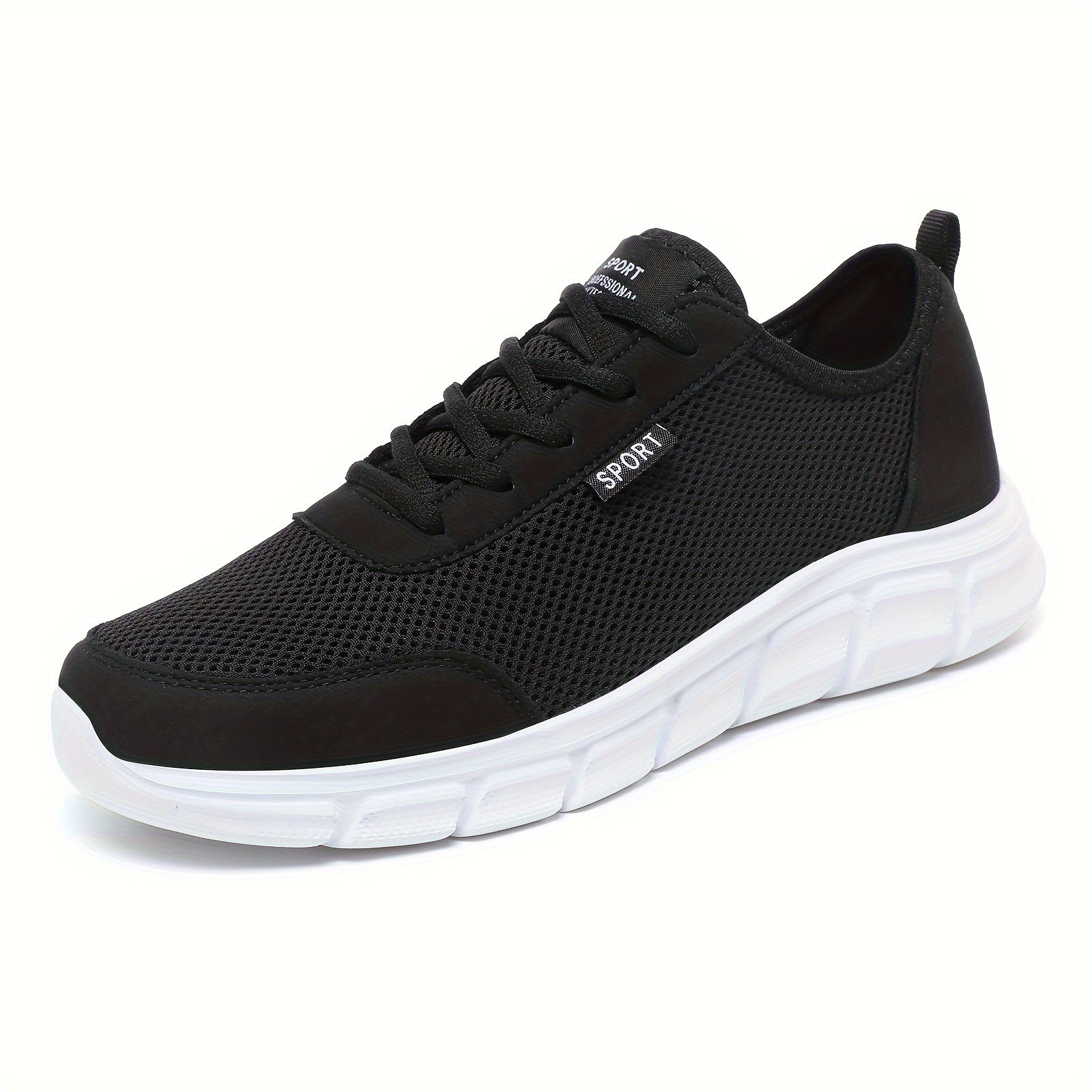 Men's Breathable Mesh Casual Sneakers Lightweight Cushioned MD Sole Black Sizes 39-48