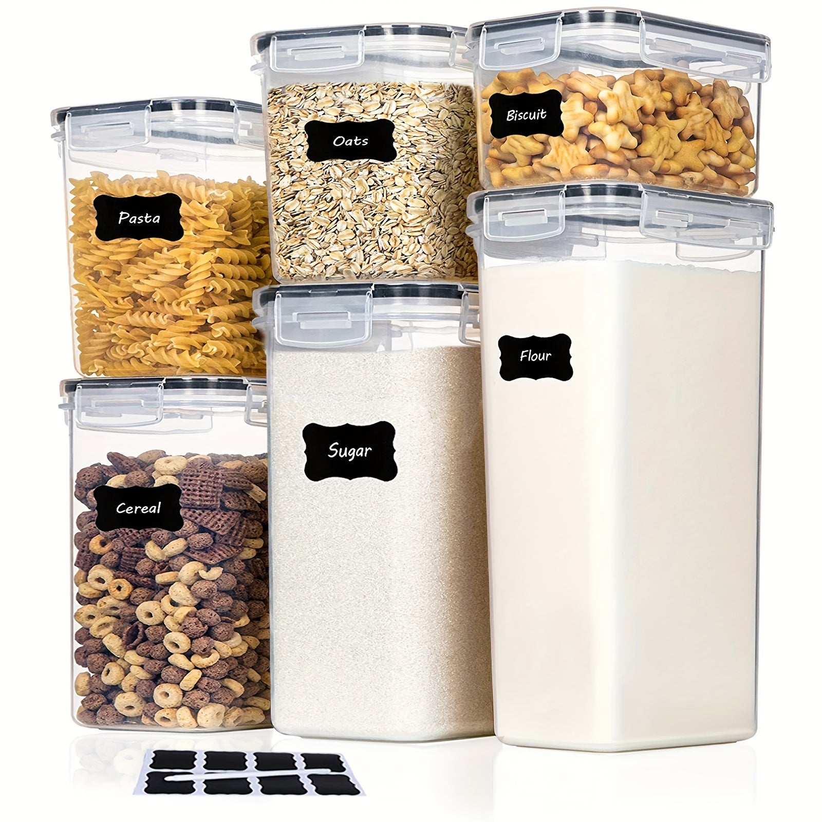 6/12pcs Plastic Food Storage Containers Set, Airtight Canisters for Pantry Organization