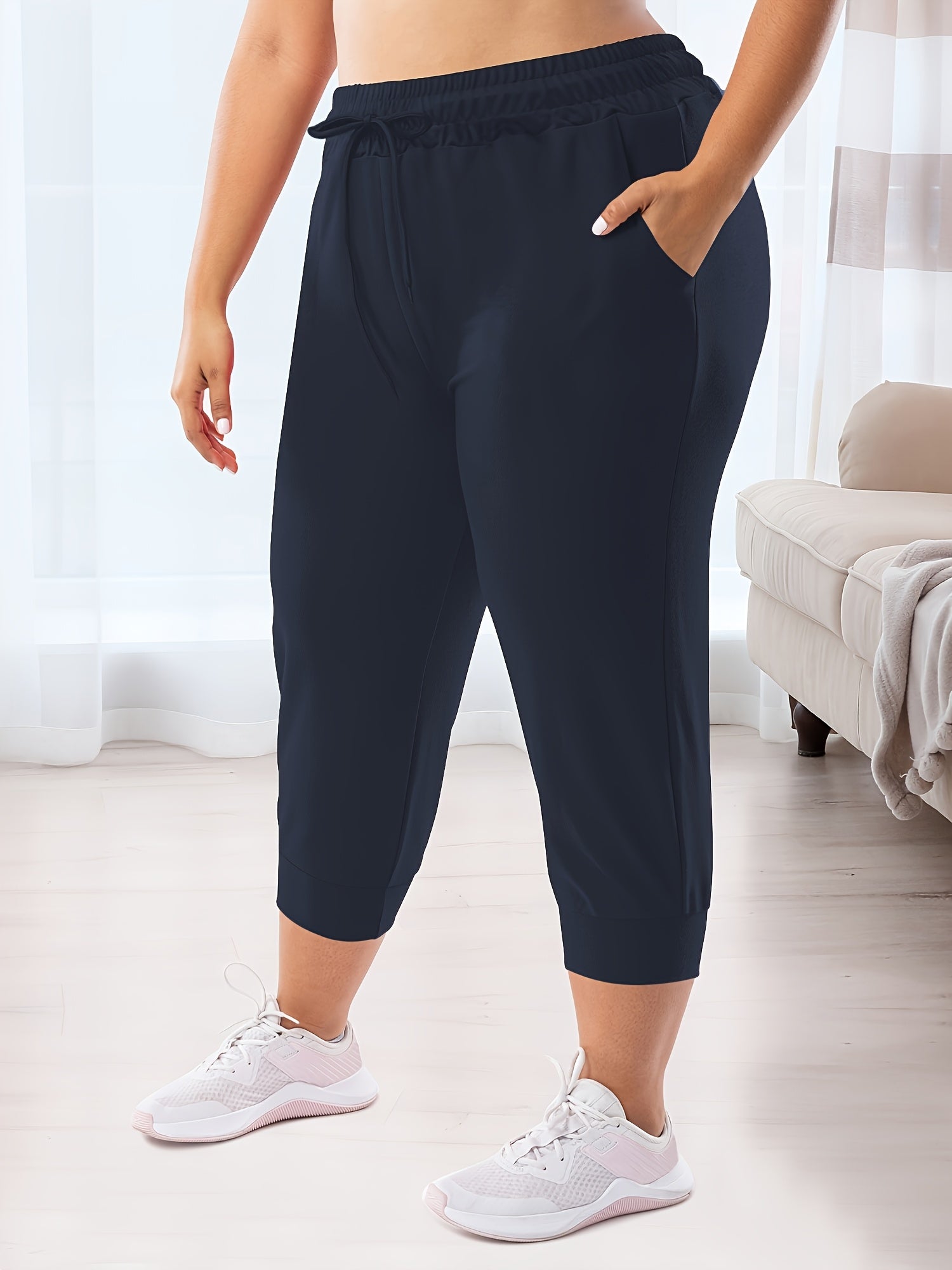 Plus Size Loose Fit Jogger Pants with Drawstring Waist and Pockets