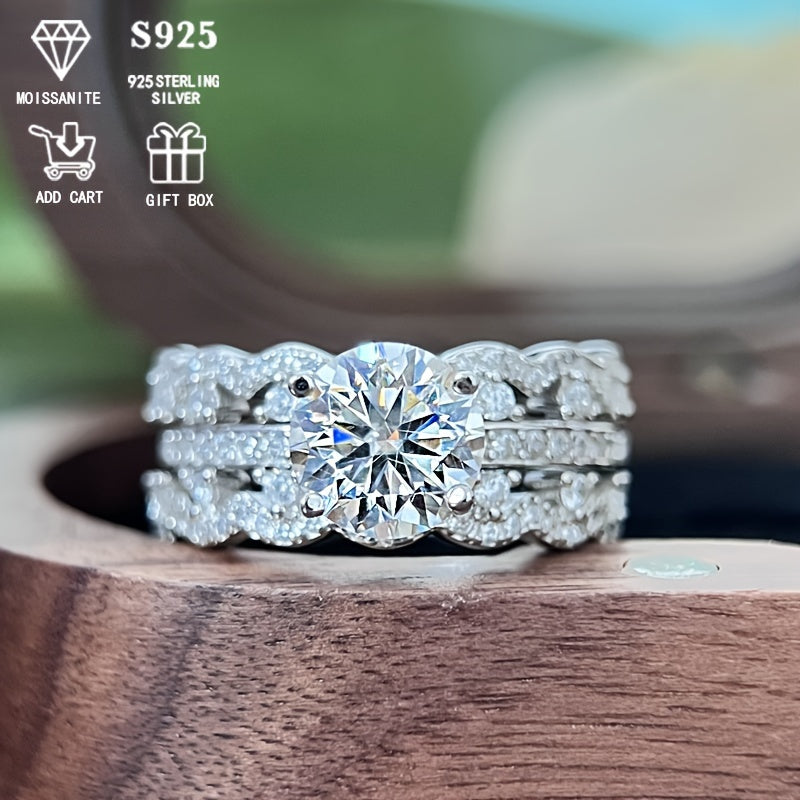 Women's Silver Moissanite Flower Ring 2ct Semi-Set Bohemian Style for Daily Wear