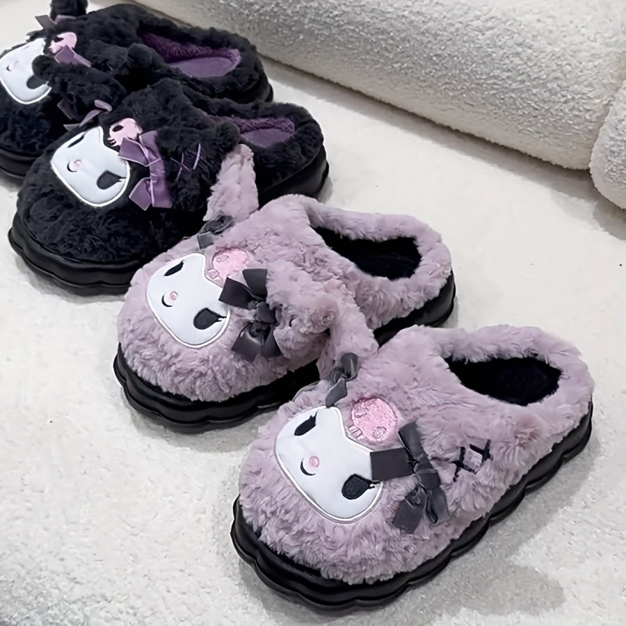 Women's Indoor Casual Slippers with Embroidered Kuromi Design