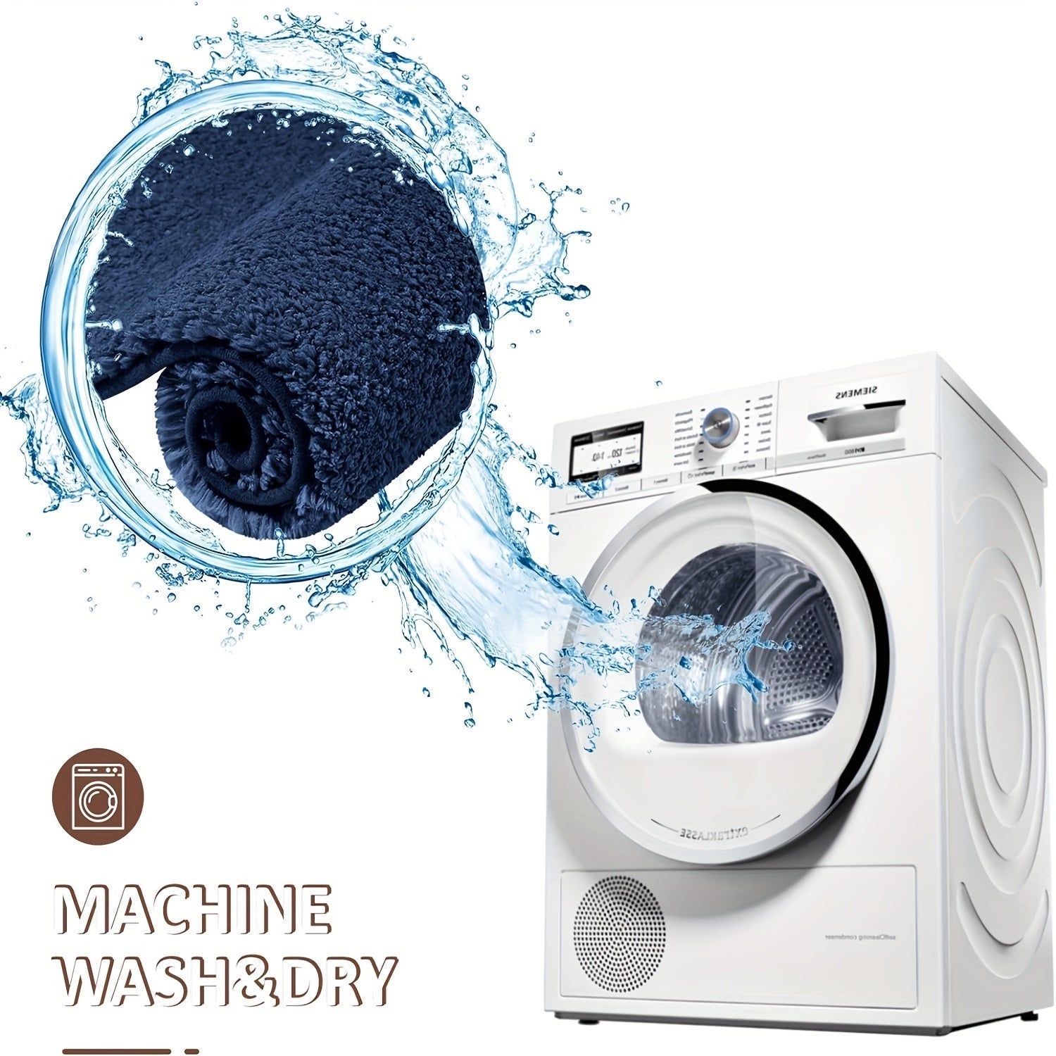 Plush Bathroom Mat Non-Slip Soft Polyester Rectangular Rug