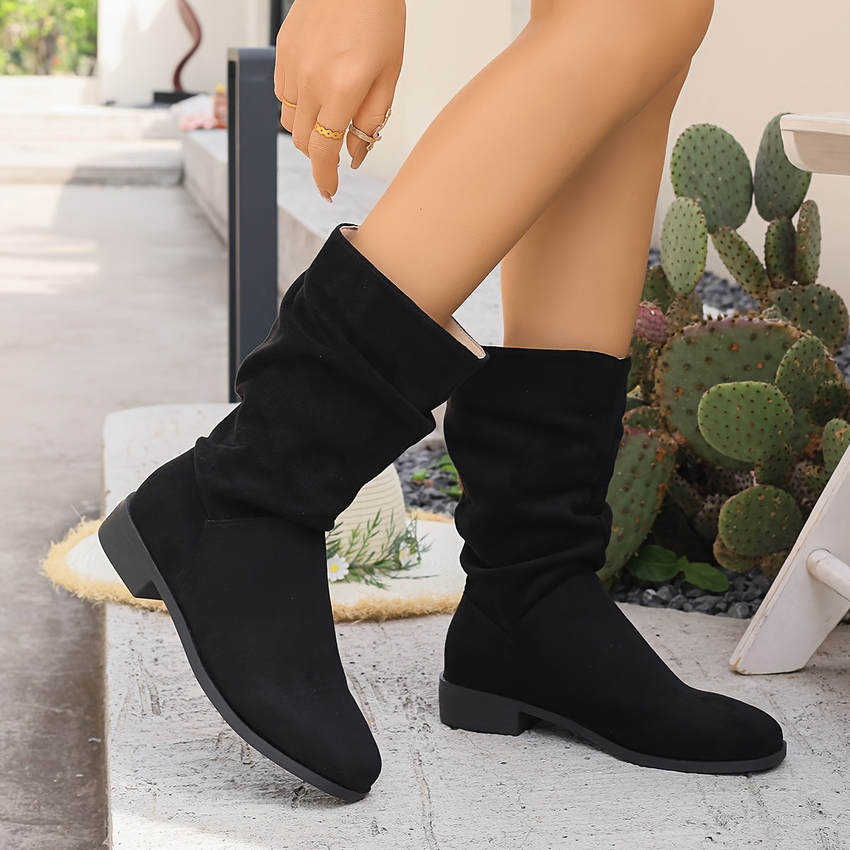 Women's Mid-Calf Western Boots, Slip-On, Square Toe, Cushioned Insoles