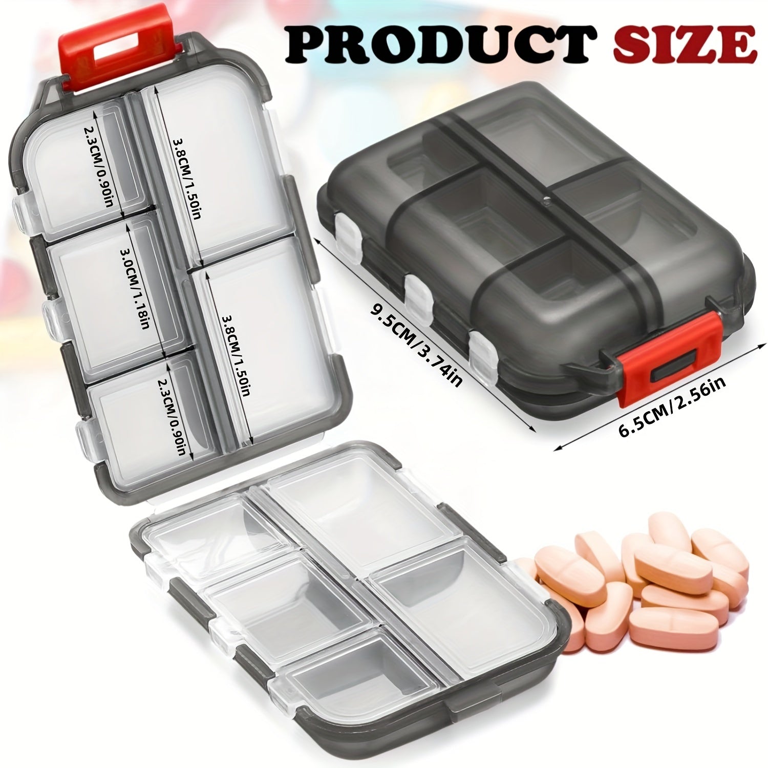 Organizador de pastillas de doble capa con 10 compartimentos y tapas individuales para viajes