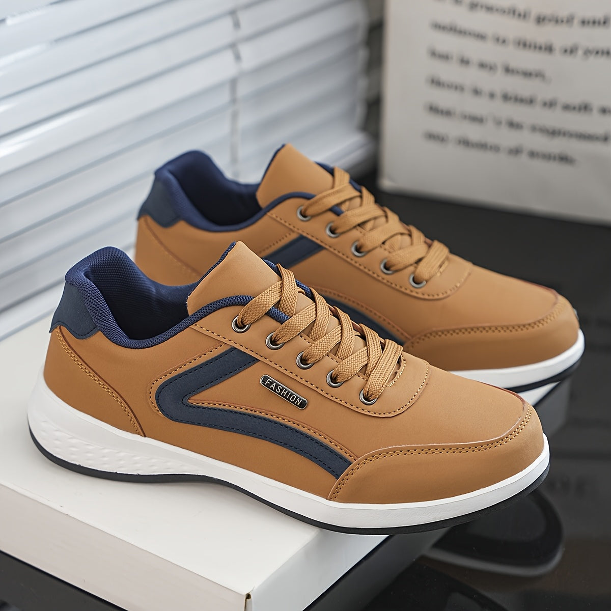 Men's All-Season Casual Sneakers with Geometric Design and Lace-Up Closure