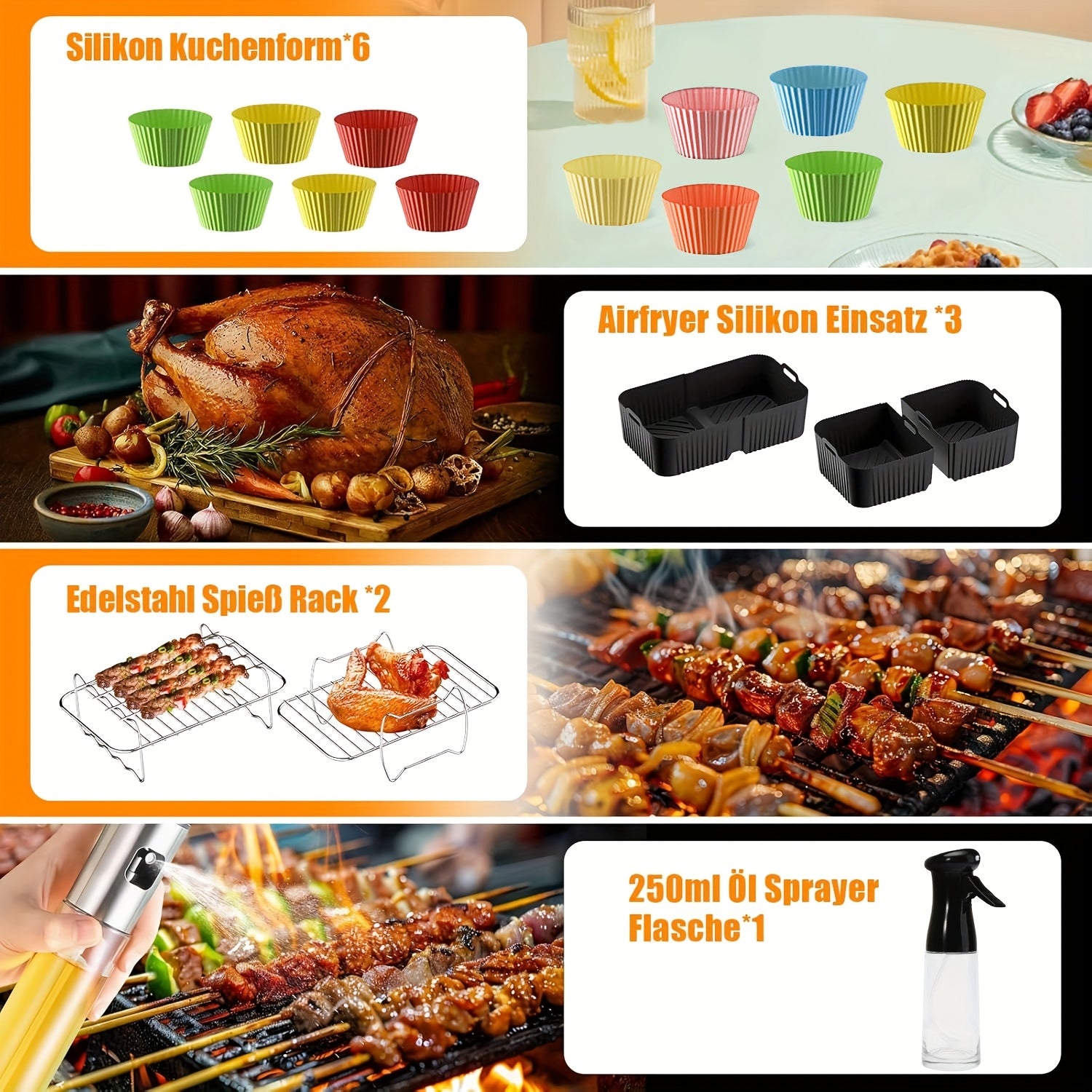 Air Fryer Accessories Set Includes Silicone Molds for 10.4L and 5.2L Air Fryers