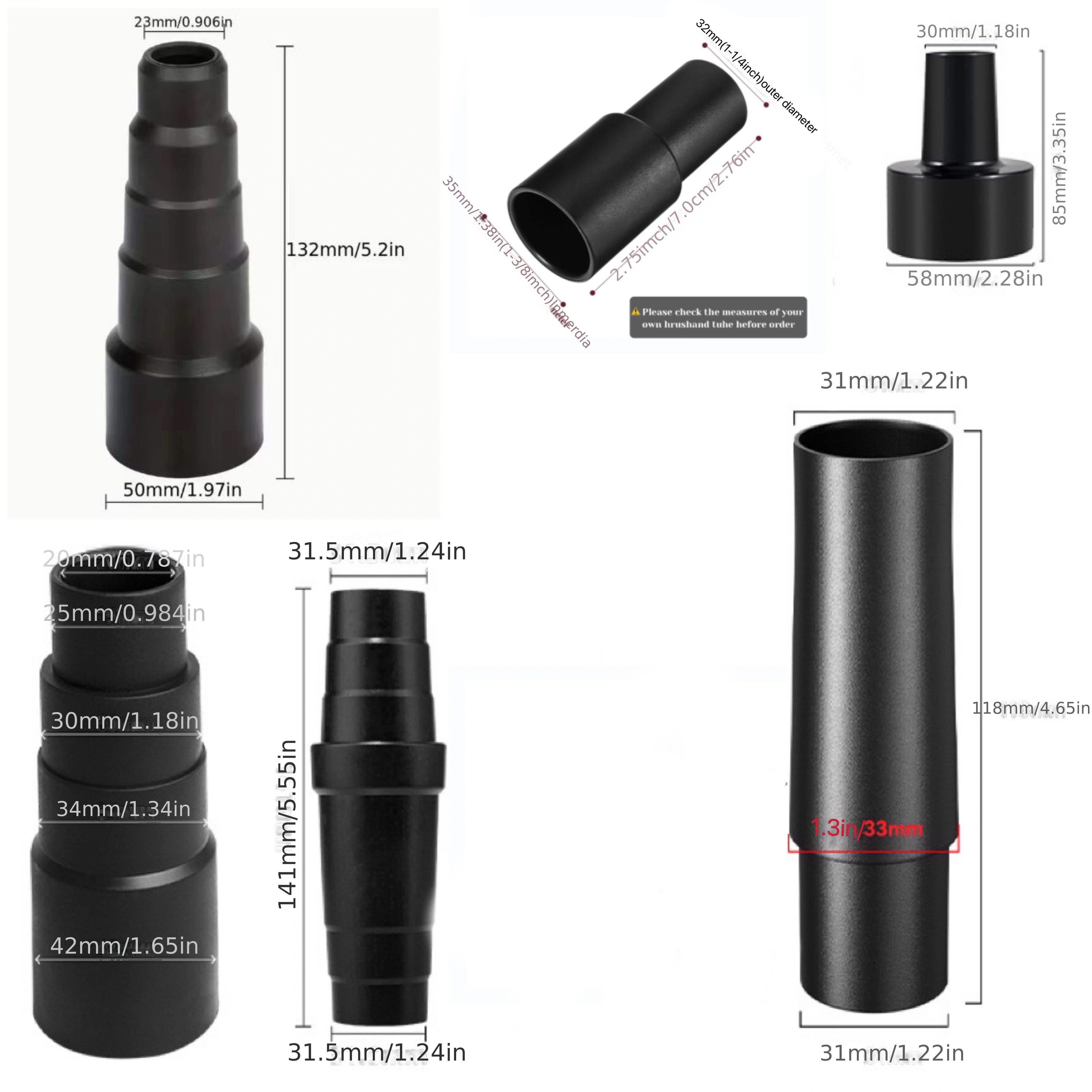 Vakuum Tügi Ulanish To'plami - Buloq va Quruq/Yuvish Vakuumlariga mos keladigan 6 dona mustahkam plastik ulanishlar o'z ichiga oladi.