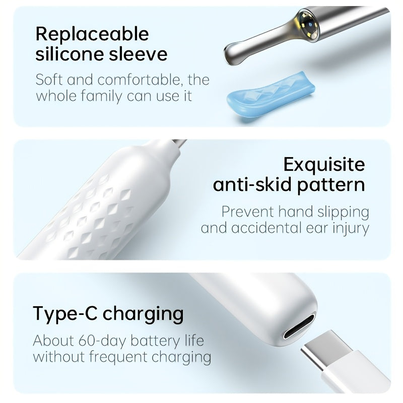 Intelligent Ear Wax Remover with Camera Rechargeable Ear Cleaner Kit with Ear Scoop and Pick