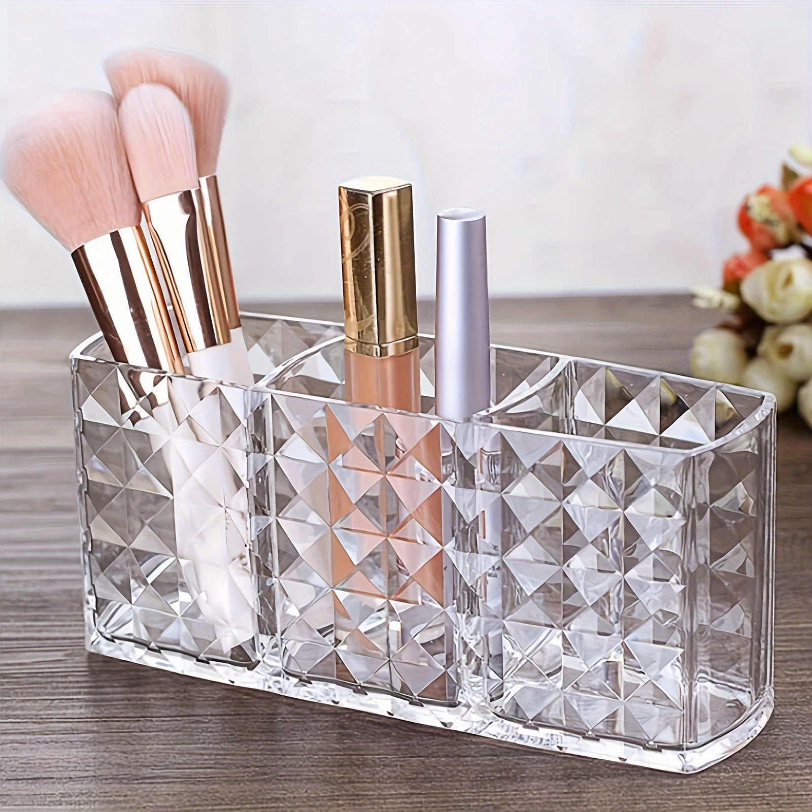 Clear Plastic Makeup Organizer with 3 Compartments for Cosmetics and Accessories