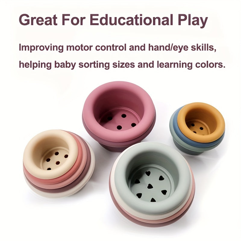 Tazas apilables para bebé, bloques de construcción de silicona, forma de reloj de arena, juguete educativo para infantes