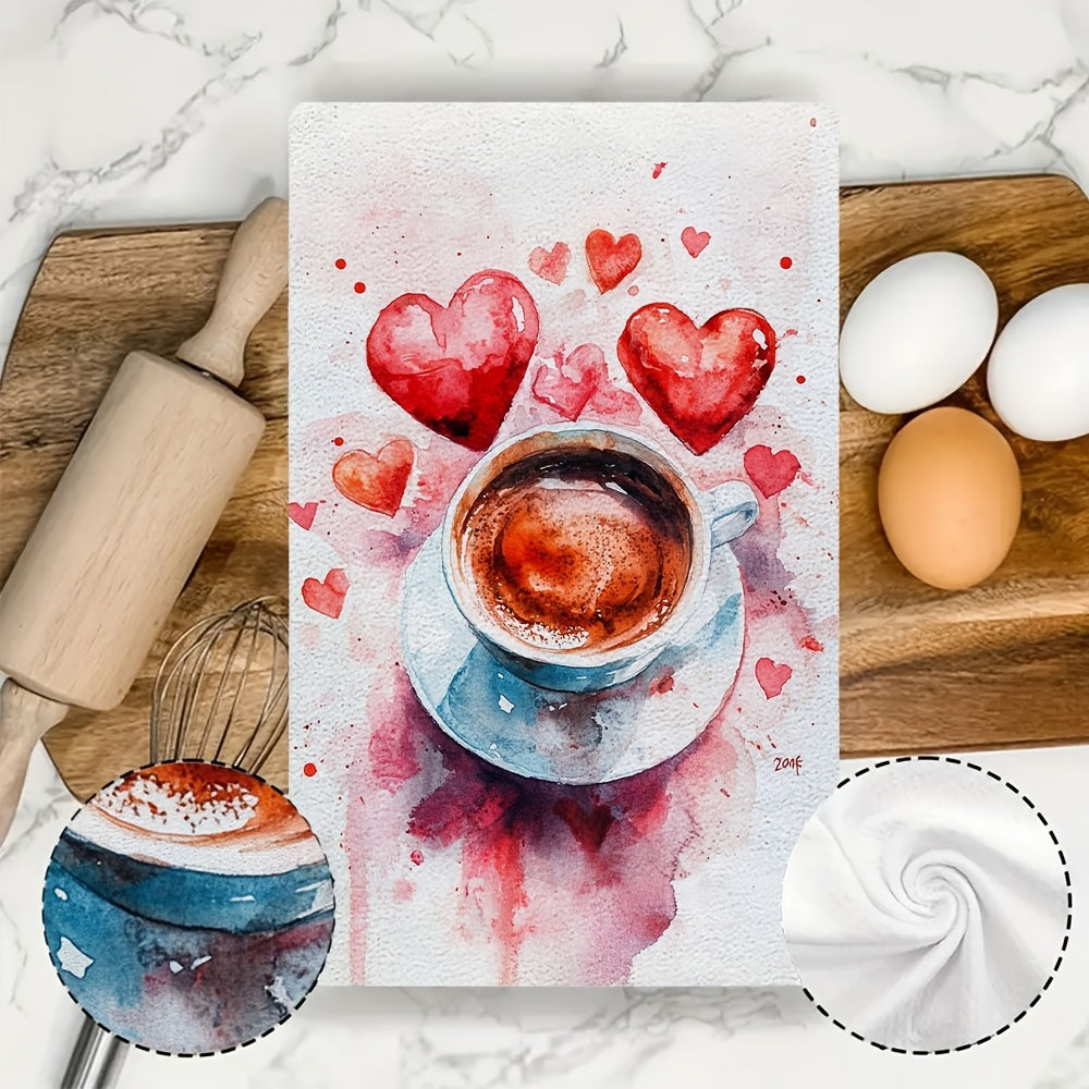 Pair of 2 Soft Kitchen Towels for Coffee Lovers, Absorbent, 40x60 cm