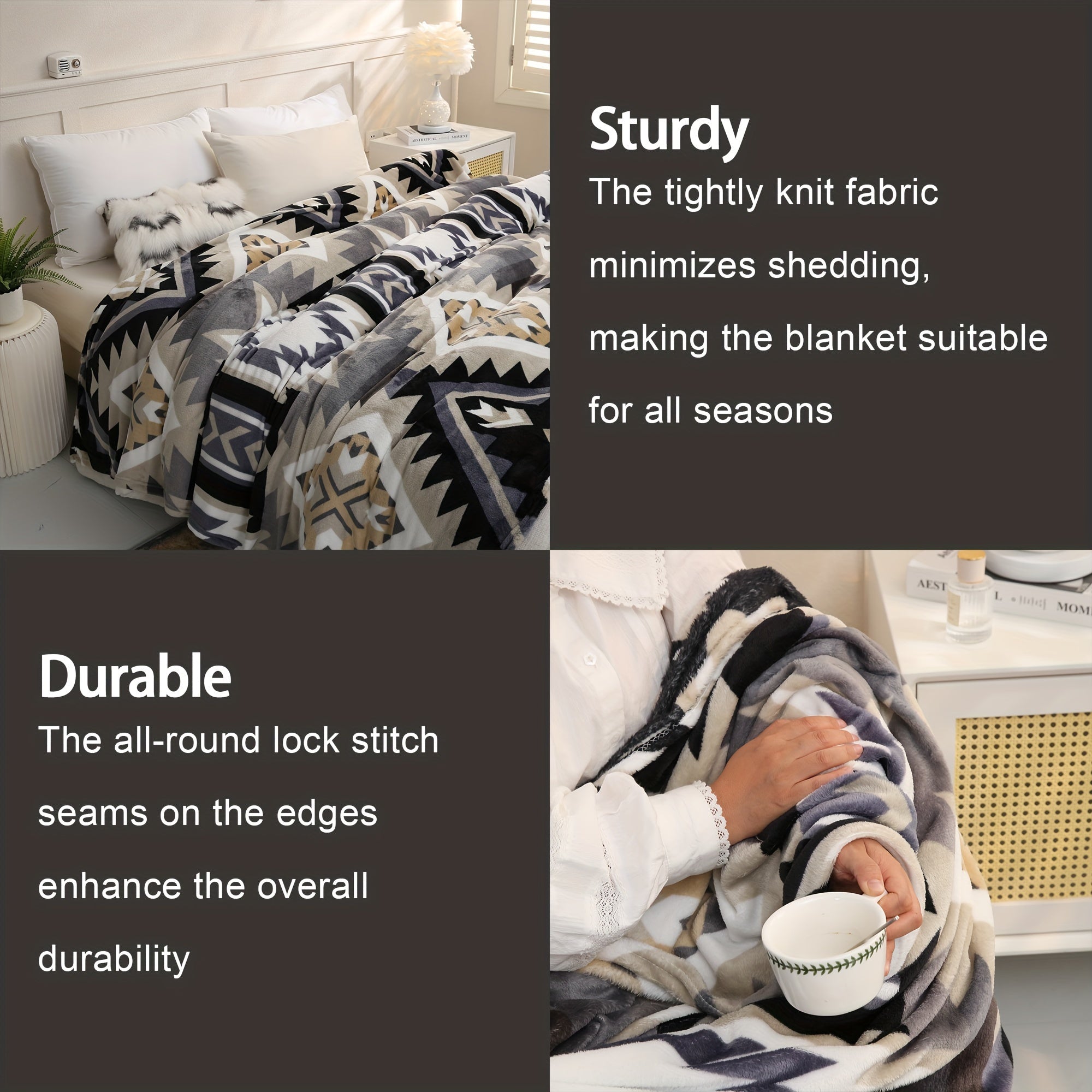 Manta de felpa de estilo nativo americano con patrón azteca, suave, ligera y perfecta para sofá, cama o viajes