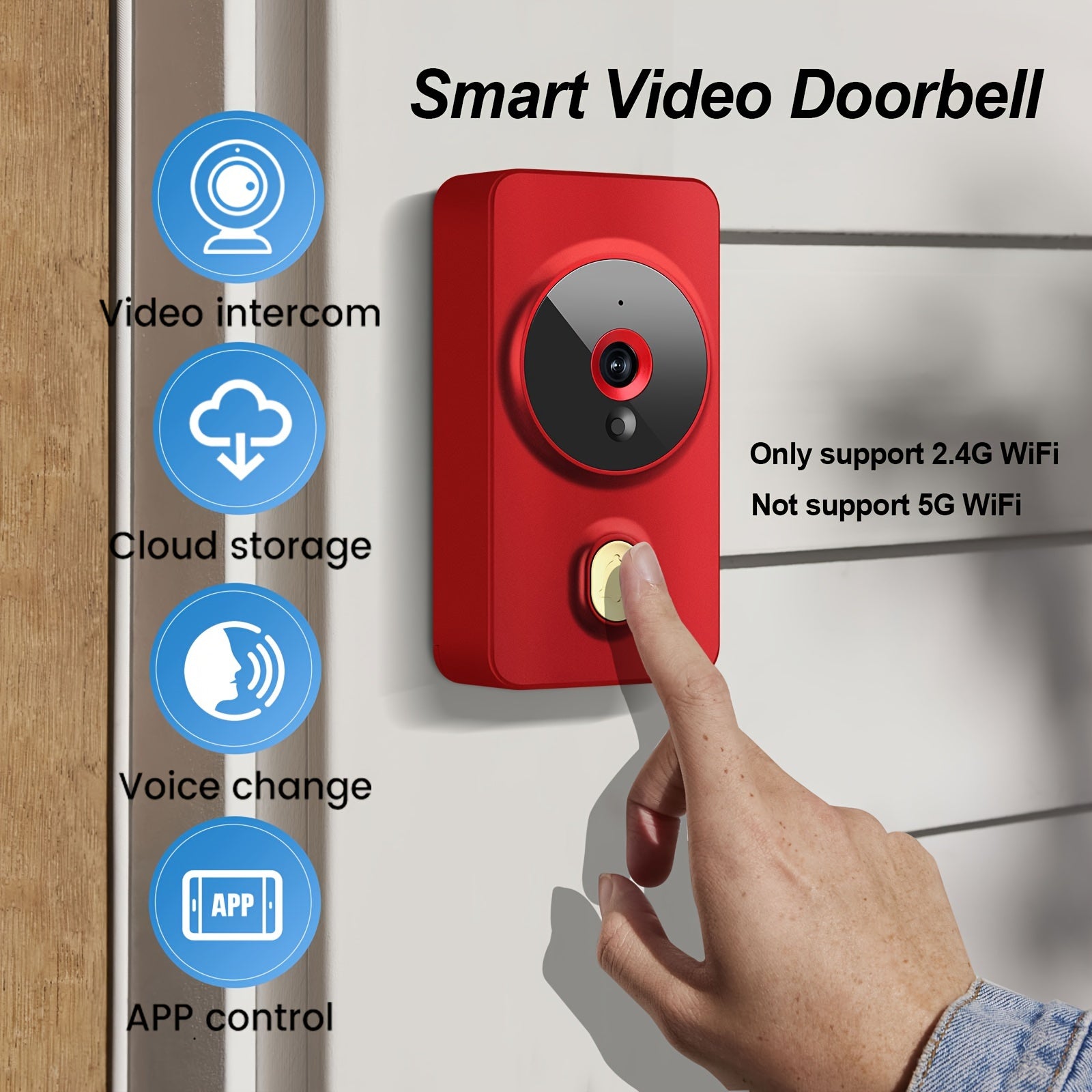 Wireless Video Doorbell with WiFi App Control Two-Way Audio Night Vision Cloud Storage Battery Powered
