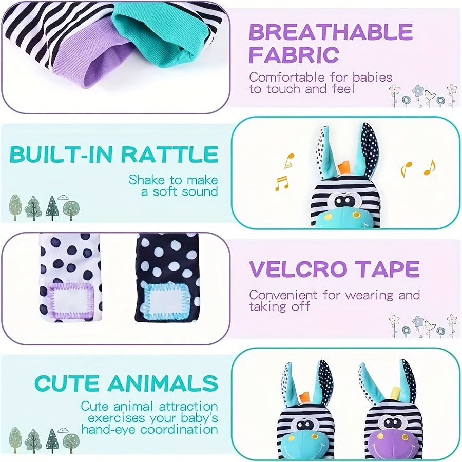 Set of 2 or 4 Baby Toys Animal Wrist Rattle and Foot Find Socks for Newborns