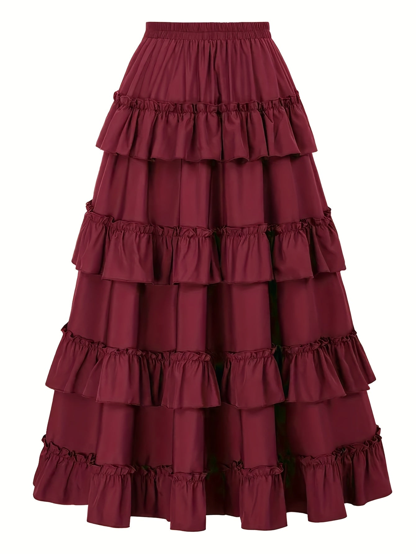 Women's Black Tiered Ruffled Hem Skirt with Elastic Waist for Formal Casual