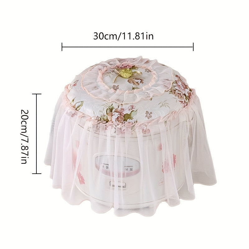 Floral Lace Round Kitchen Cover for Rice Cooker White Light Blue
