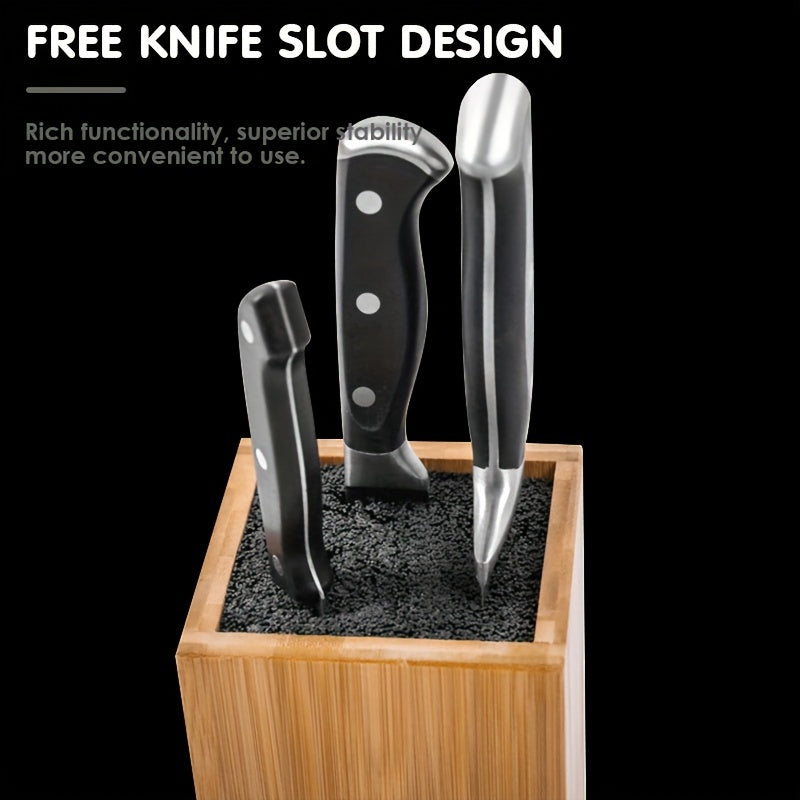 Bamboo Knife Stand with Removable Insert, Universal Fit, Easy to Clean