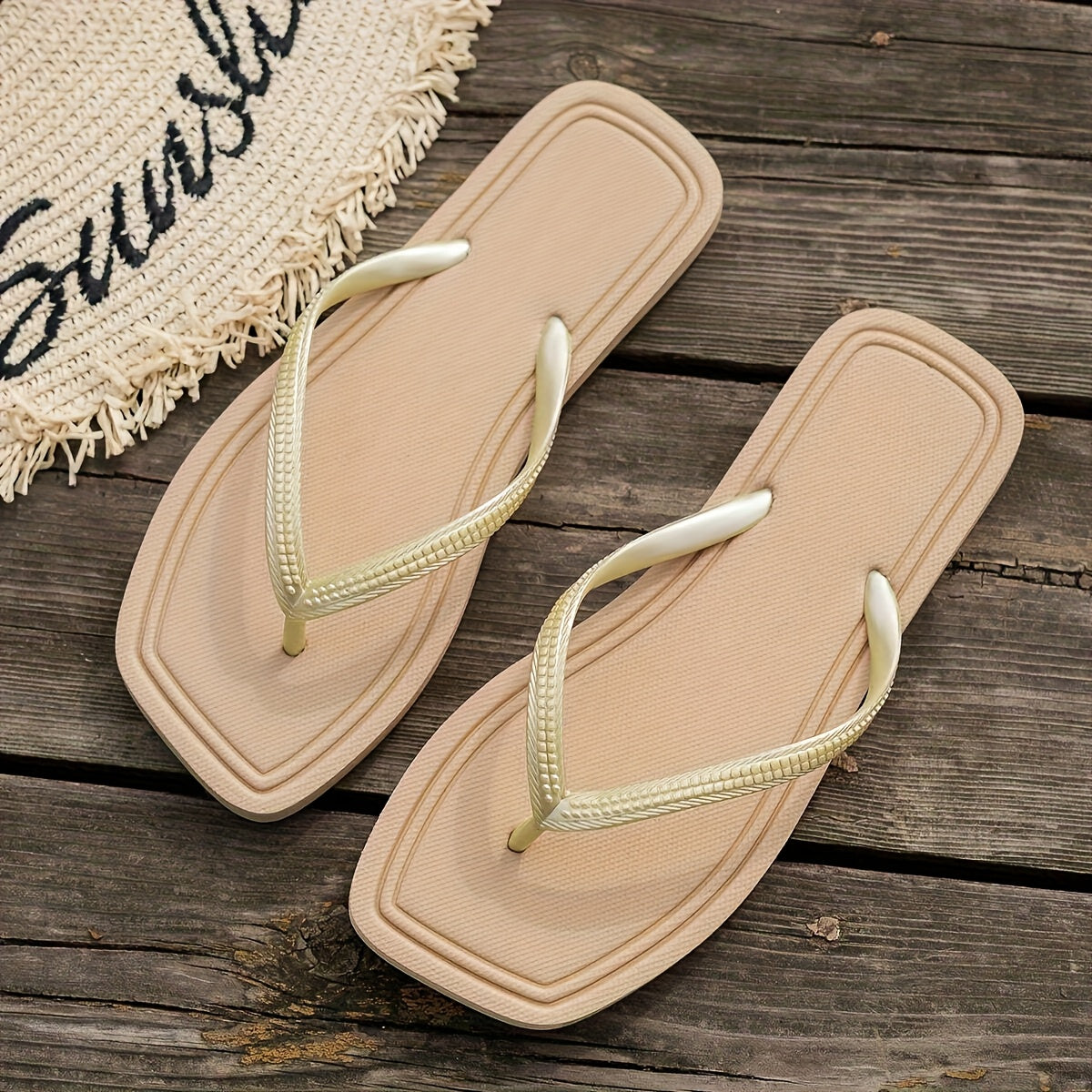 Women's Flip-Flops Solid Color Non-Slip Sole Comfortable Slip-On Beach Pool Shoes