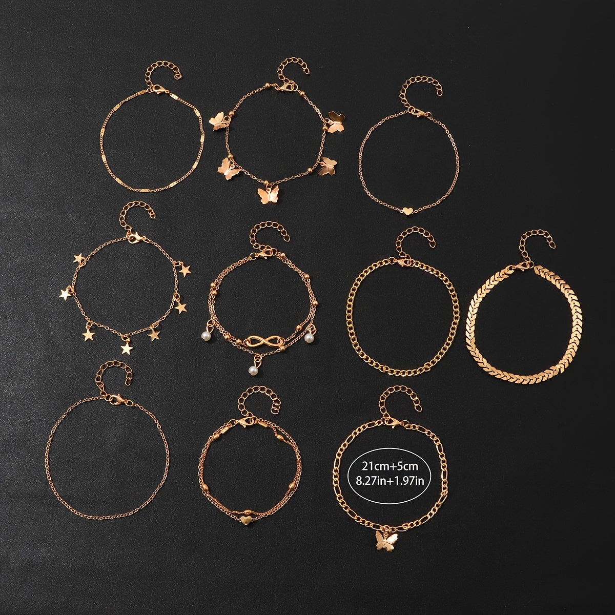 Women's Anklet Set with Butterfly and Bead Charms Snake Chain Beach Party Jewelry