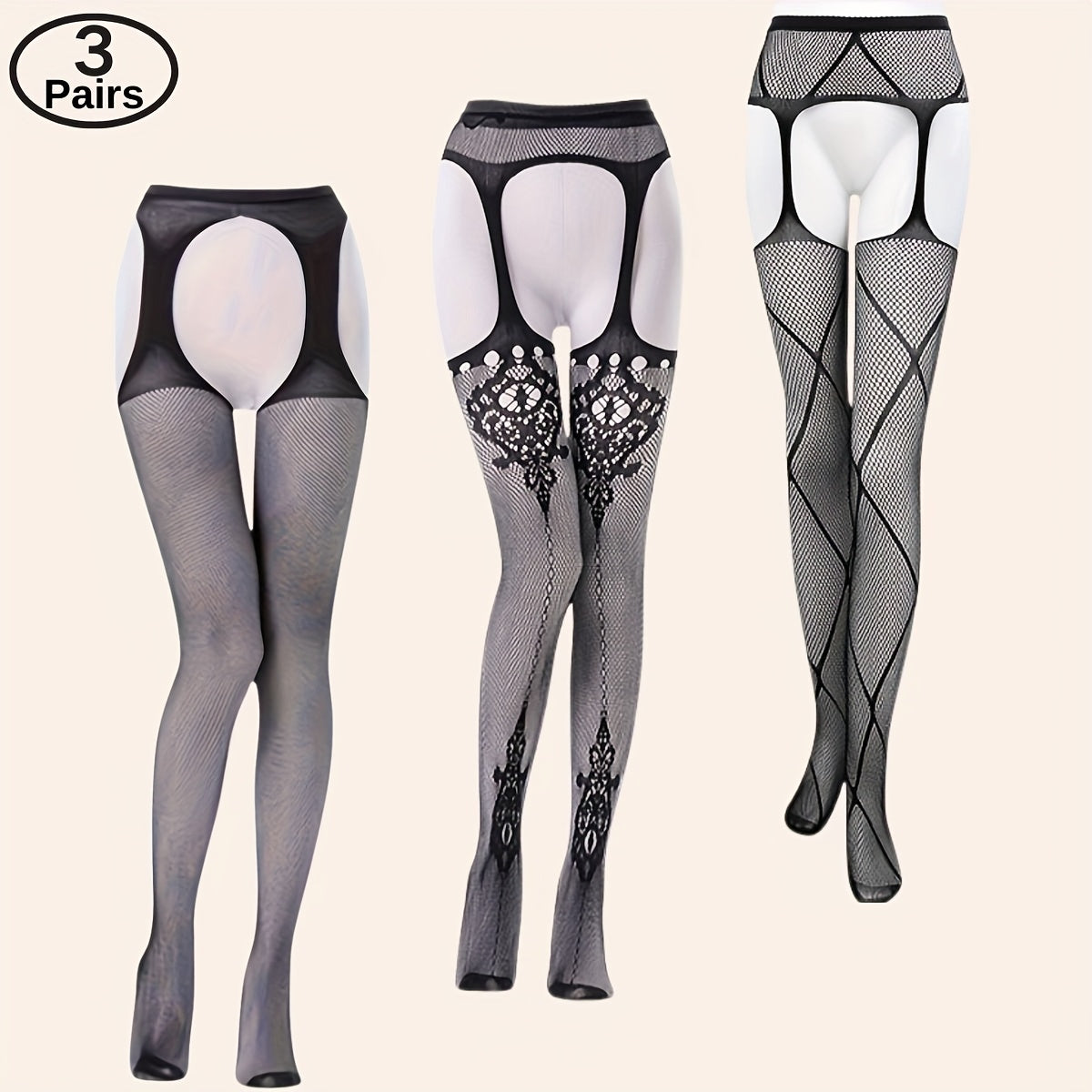 Women Fishnet Stockings Garter Belt Set Plus Size Exotic Roleplay