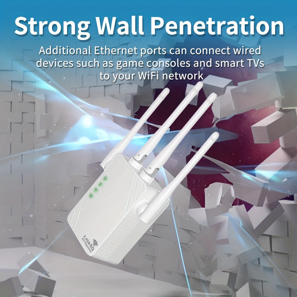 WiFi Extender Dual Band 2.4G 5G with 4 Antennas Ethernet Support for Home Use