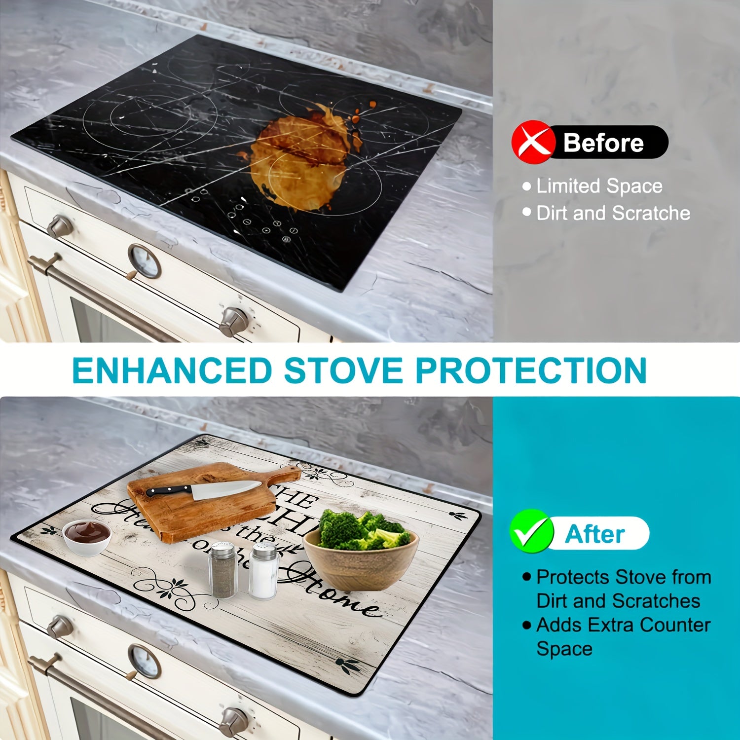 Wood Grain Stove Top Cover 28.5x20.5 Inches Heat Resistant Anti-Scratch Non-Slip Protector