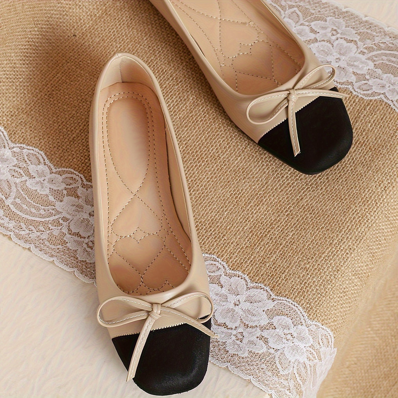 Zapatos planos de colorblock para mujer con detalle de lazo y suela de goma suave