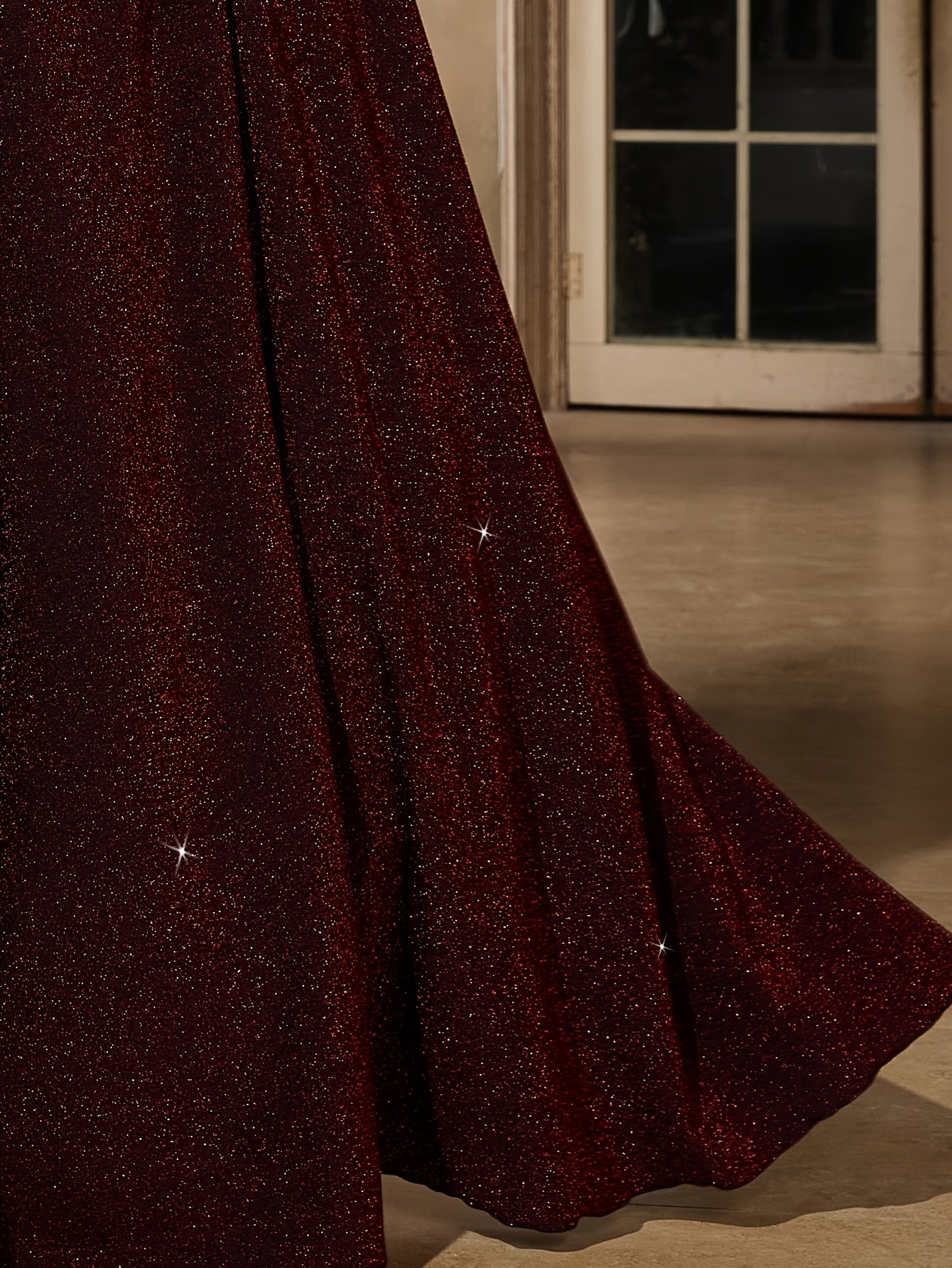 Plus Size Off-Shoulder Glittery Maroon Bridesmaid Dress Long Gown