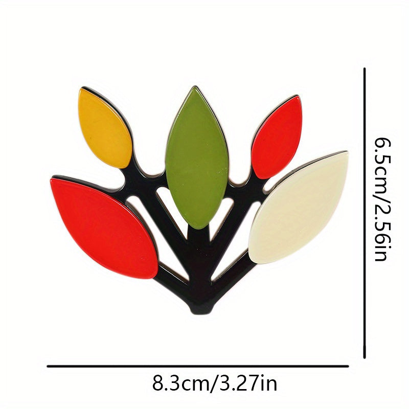 Retro Acrylic Tree Branch Brooch for Scarves and Necklaces Vibrant Foliage Design