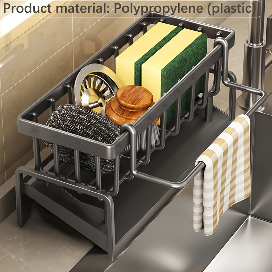 Kitchen Sink Organizer Wall Mount Multi-Layer Plastic with Towel Holder
