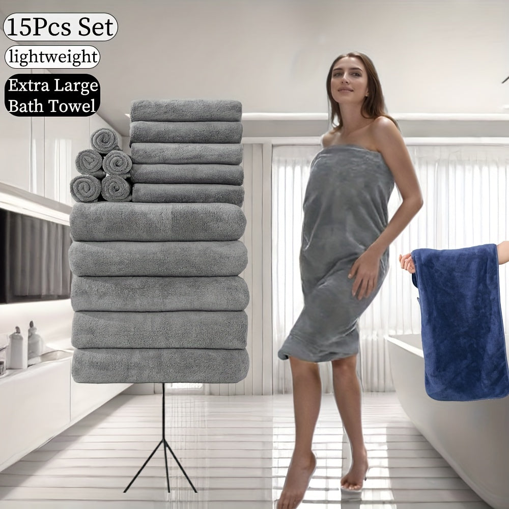 15-Piece Microfiber Towel Set for Home and Hotel Shower in Multiple Colors