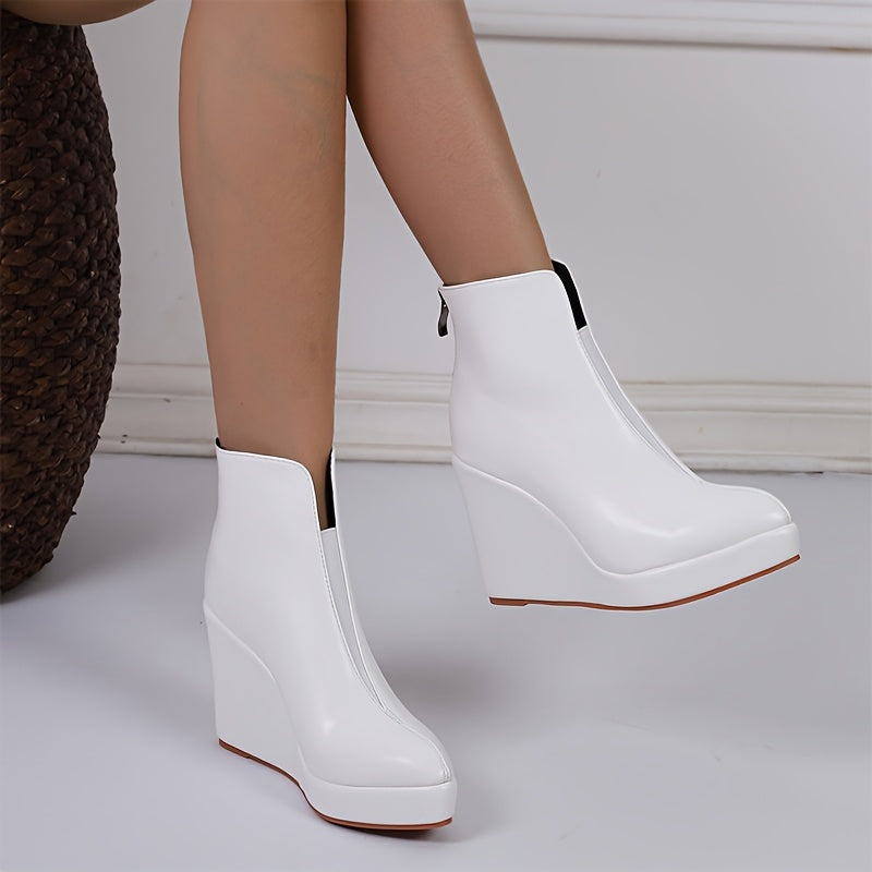 Женские западные ботинки на каблуке платформе из искусственной кожи с острым носком и молнией