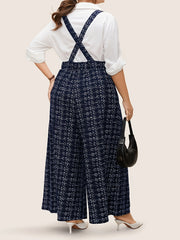 Plus Size Sleeveless Plaid Cross-Back Jumpsuit with Button Print