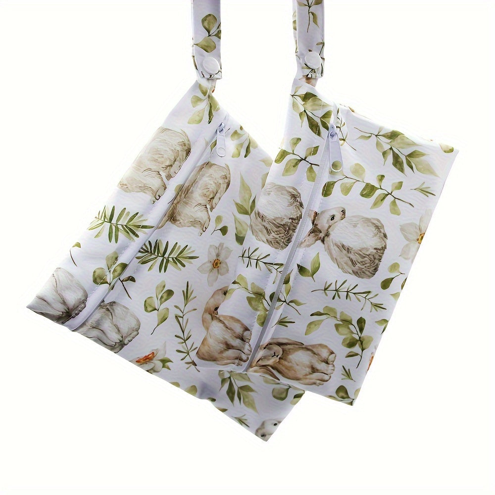 Waterproof Baby Diaper Bag Set with Rabbit Print Cloth Nappy Bag Wet Dry Pouch Cosmetic Toiletry Bag