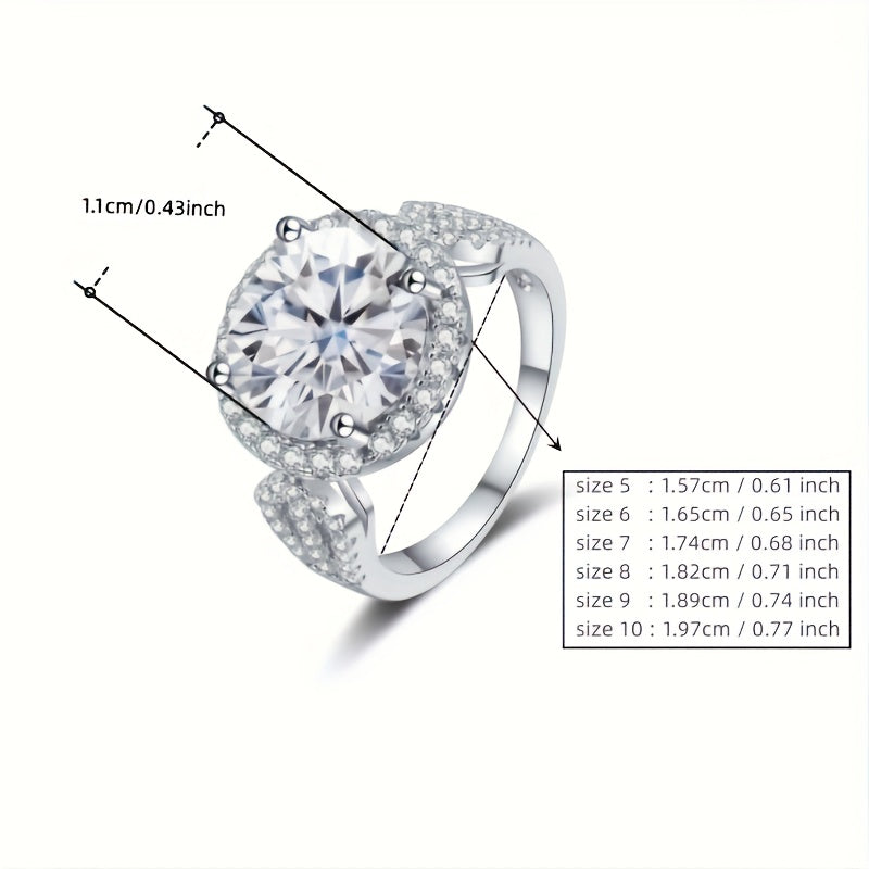 Sterling Silver 5 Carat Moissanite Engagement Ring for Weddings and Anniversaries