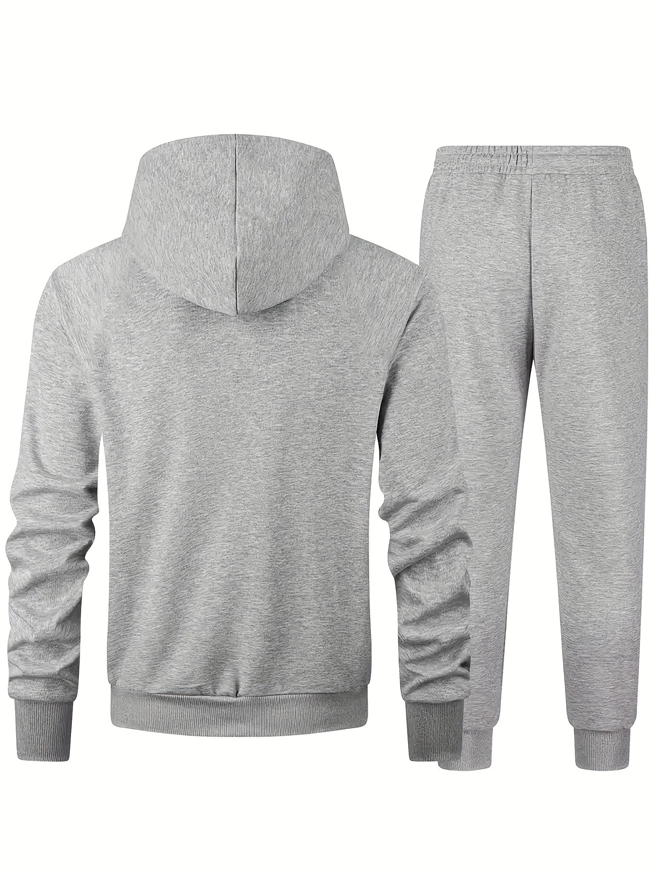 Printed Hooded Sweatshirt Set with Zipper Drawstring Sweatpants for Fall Winter