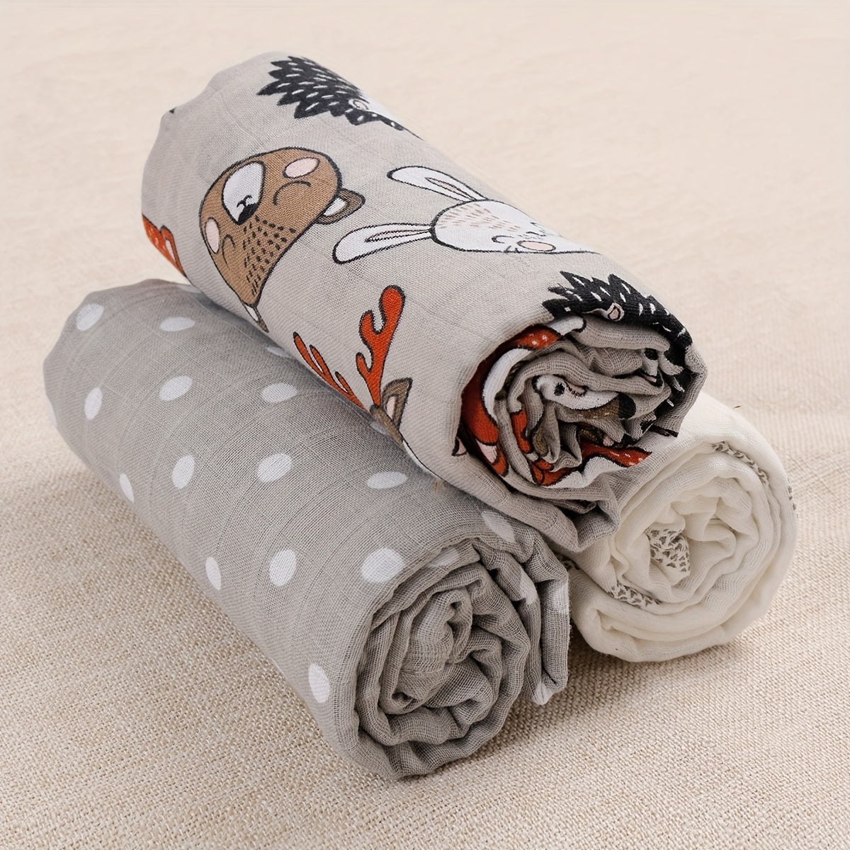 Set of 3 Muslin Cotton Blankets for Babies and Kids Soft and Breathable Multi-Use