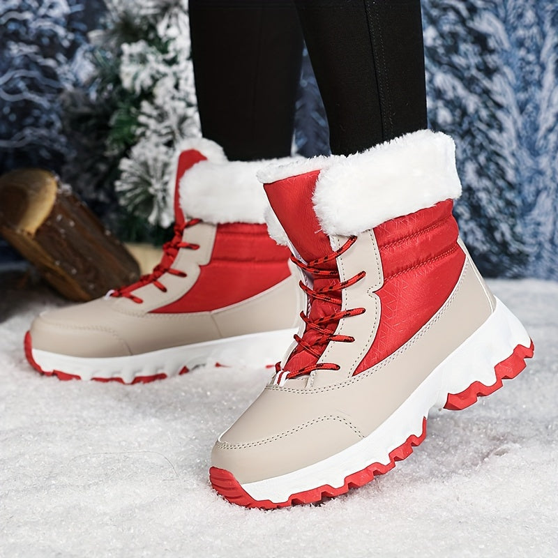 Women's Mid-Calf Winter Hiking Boots Solid Color Lace-Up Waterproof