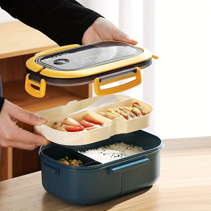 Double-Layer Leakproof Lunch Box with Spoon and Fork for Office Use Durable Microwave Safe Bento Container