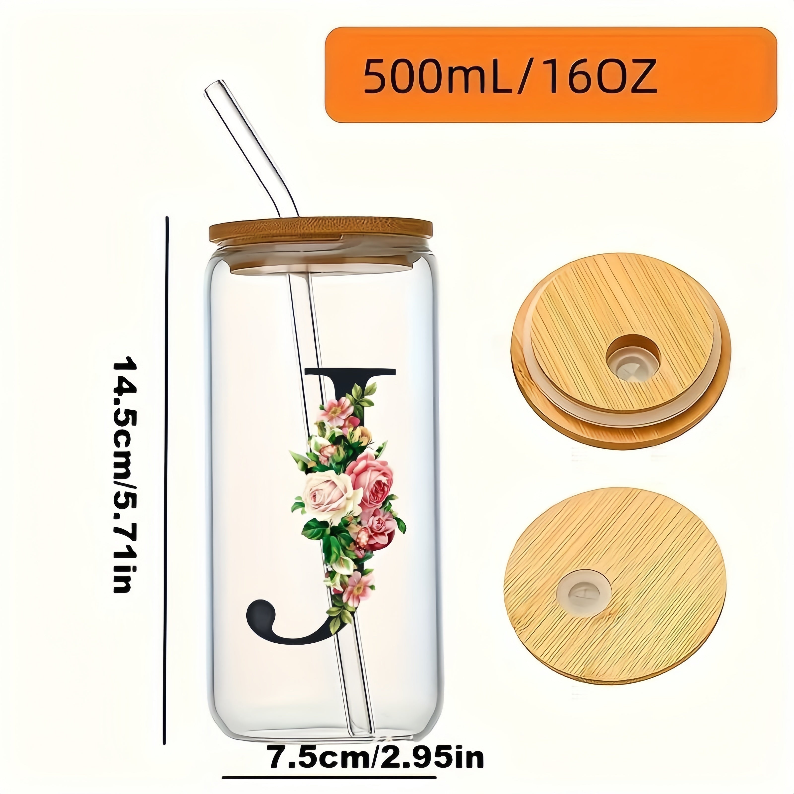 Flowers Drinking Glass with Bamboo Lid and Straw 16oz Coffee Mug for Women Girls