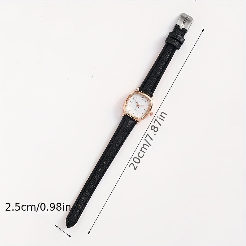 Women's Wristwatch with Synthetic Leather Band Quartz Rectangular Dial Electronic Drive