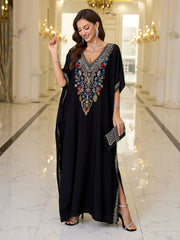 Women's Colorful Embroidered Bat-Sleeve Beach Cover-Up Dress