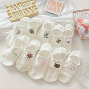 Women's No-Show Socks Pack of 10 Animal and Floral Breathable Polyester Non-Slip Heel