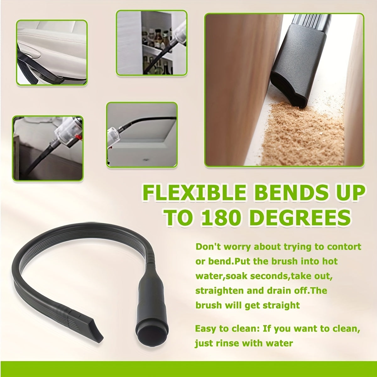 Uy va avtomobilni tozalash uchun moslashuvchan bo'shliq uchun vakuum qo'shimchasi 24.4 dyuym