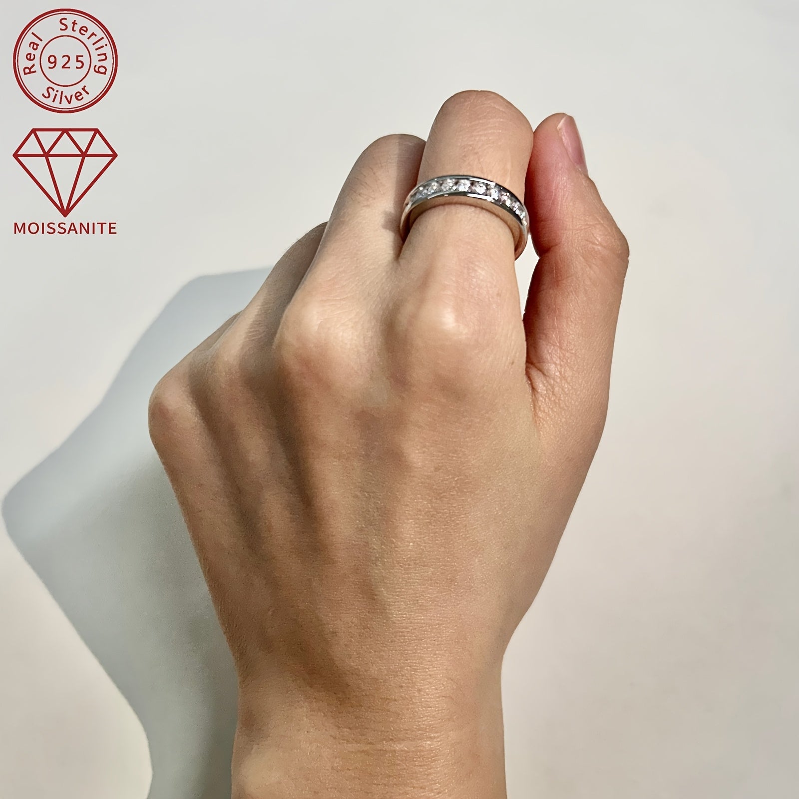 Women's 925 Silver Eternal Wedding Ring with Round Synthetic Moissanite 2.5mm 1.32-1.62ct